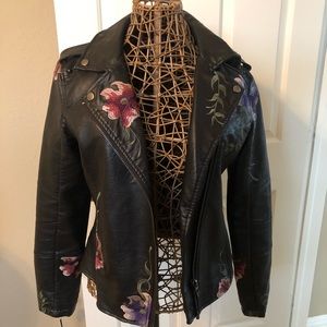 Floral leather jacket